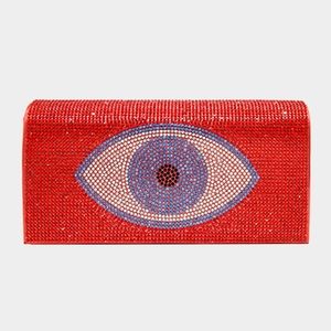Red Evil Eye Clutch Rhinestone Crystal Purse Bling Crossbody Bag